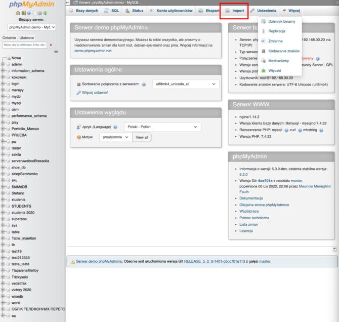 Migracja strony - baza w phpmyadmin