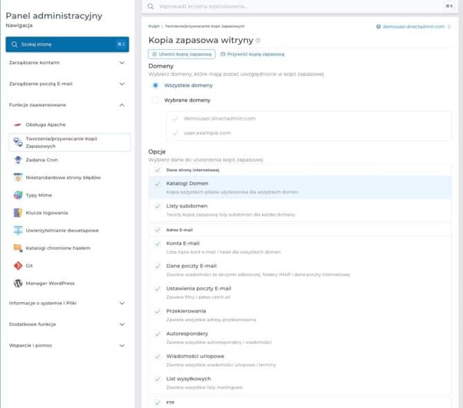 Migracja strony w DirectAdmin