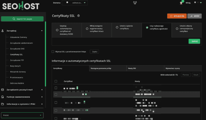 Instalacja certyfikatu SSL w SeoHost