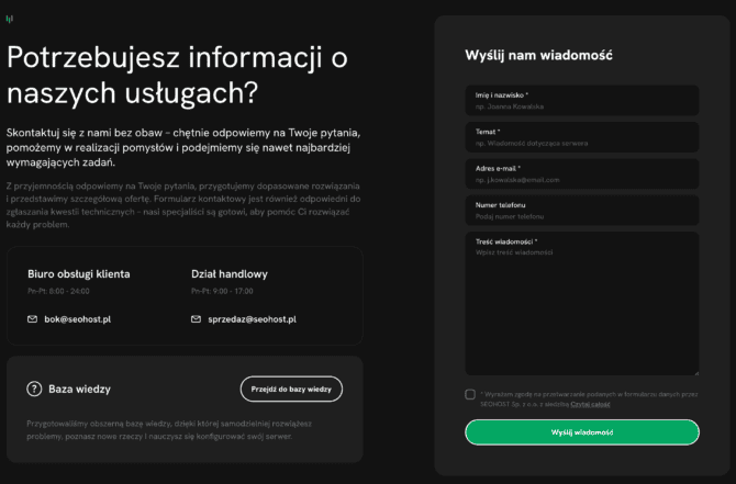 Kontakt z Seohost - formularz