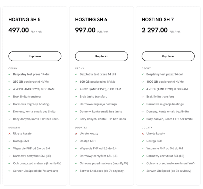 Pakiety hostingowe Seohost