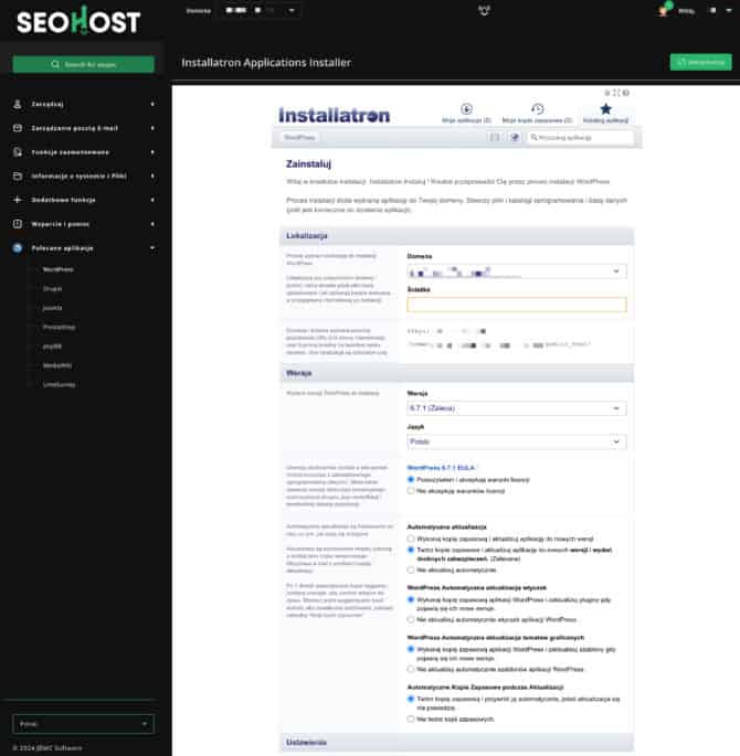 Instalacja WordPressa na hostingu SeoHost: krok 2